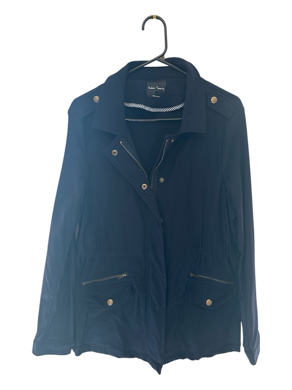 NWOT Eden Society Navy Utility Jacket with Zip & Snap Pockets Size Medium